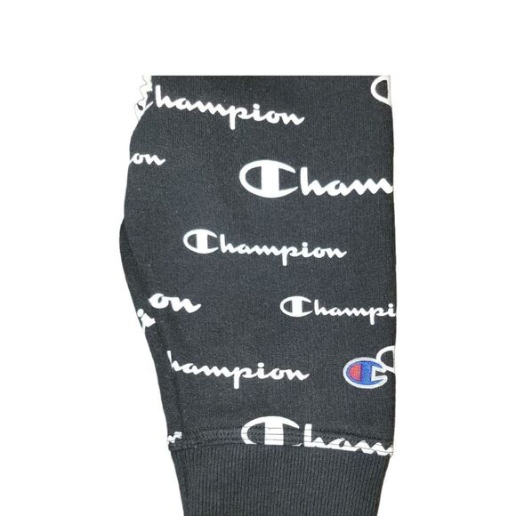 Champion Black White Men's Powerblend AOP Crewneck Logo Sweatshirt XL - Picture 8 of 13